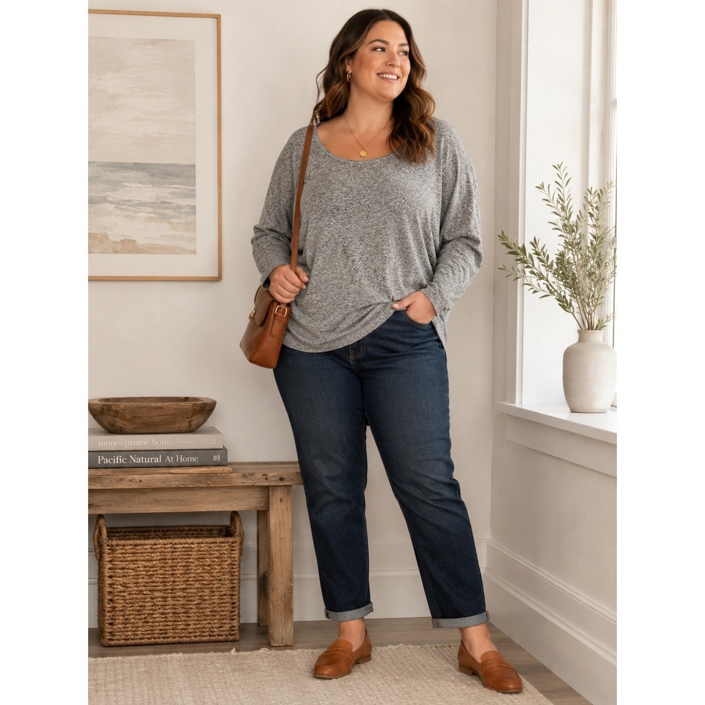 Soft Surroundings Womens 3X Heather Gray Marled Knit Scoop Neck Top Relaxed